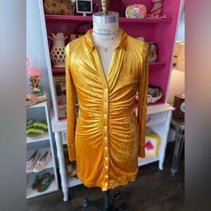 Free People soft yellow velvet dress size XL